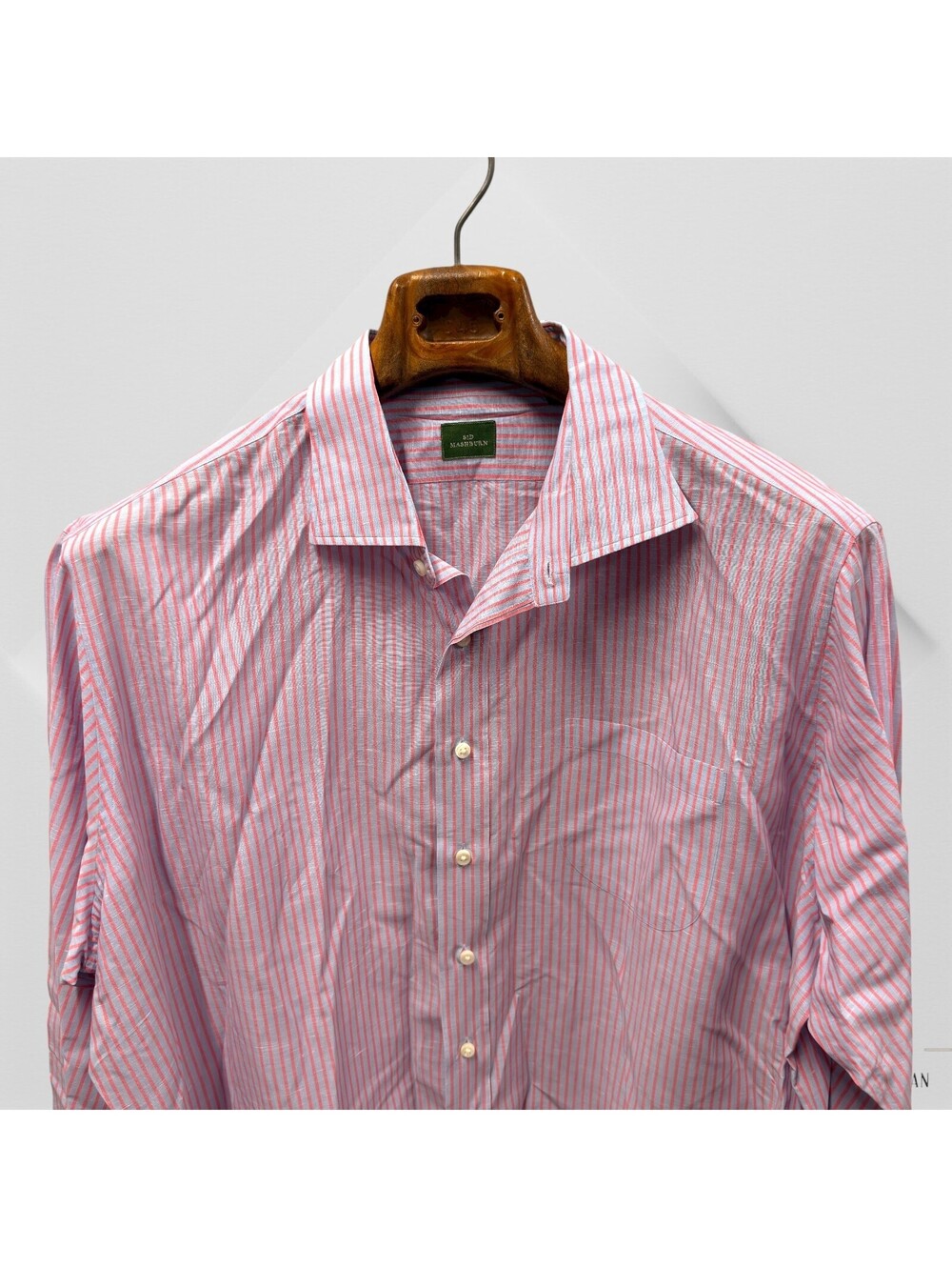 Sid Mashburn Striped Shirt XL Fits 2XL Button Down Collar 27x36 Linen Blend